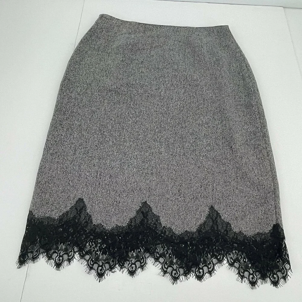 Dialogue Skirt 6 Womens Gray Black Lace Business Casual Classic Zipper Ladies